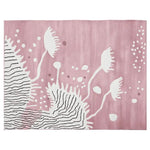Soft Coral Bloom Hand Tufted Area Rug with an abstract floral design in soft pink and white tones. This contemporary wool rug is perfect for adding a touch of elegance to living room spaces. Ideal as an 8x10 area rug, it enhances the decor with its unique pattern and plush texture.