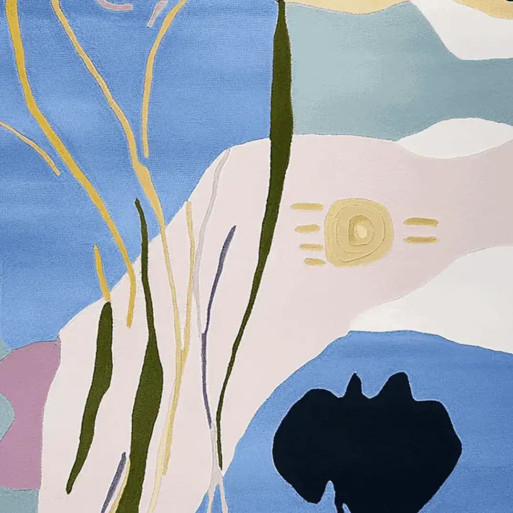 This captivating area rug features a contemporary abstract design with blue, pink, and beige hues, perfect for adding a modern touch to your living room. Crafted from high-quality wool, this hand-tufted rug offers both style and comfort, making it an ideal choice for those seeking elegant area rugs for living room spaces.