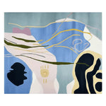 Top view of the Soft Echo Garden Hand Tufted Area Rug showcasing its contemporary design. The wool rug features abstract patterns in blue, beige, and black, perfect for adding a modern touch to rugs for living room settings.