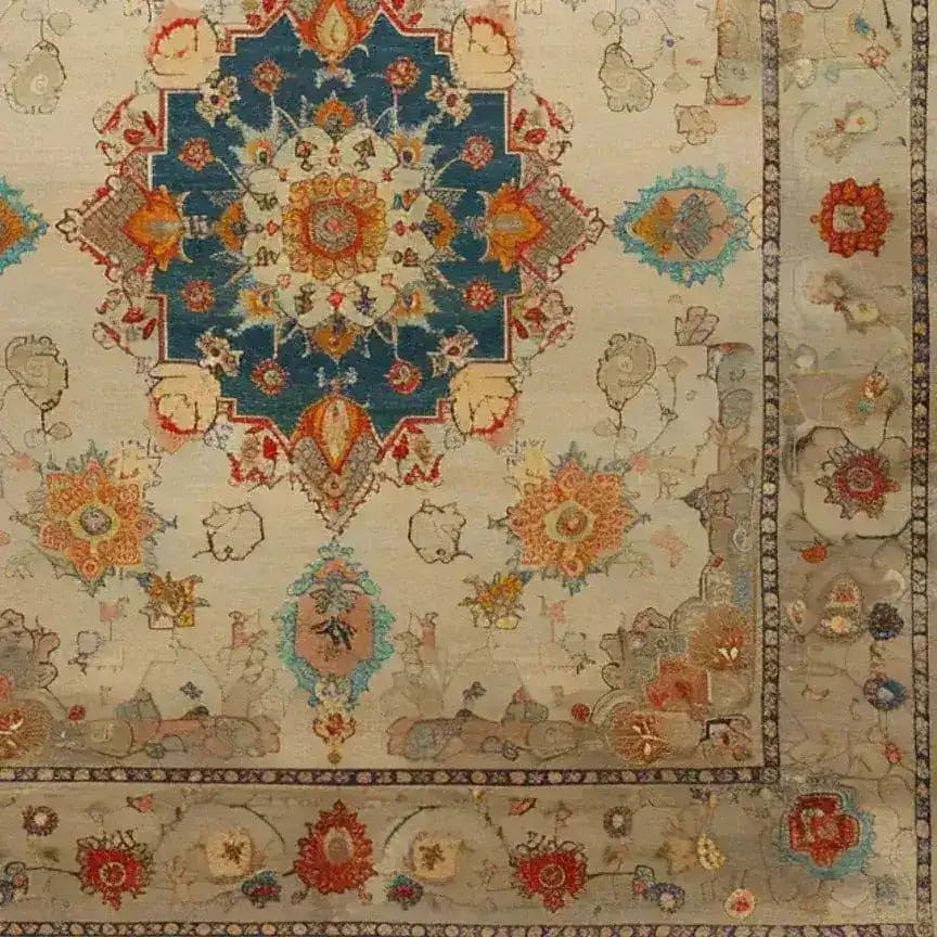 This image showcases the exquisite Soft Floral Harmony Hand Knotted Area Rug, perfect for enhancing any living room. The rug features a stunning blend of vintage and Persian design elements, with intricate floral patterns in rich, vibrant colors. Ideal for those seeking an elegant 8x10 rug for their living space.
