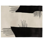 A stylish area rug featuring a contemporary design with bold black abstract shapes on a soft beige background. This wool rug is perfect for adding a modern touch to large living room spaces. Ideal for those seeking living room rugs in an 8x10 size.