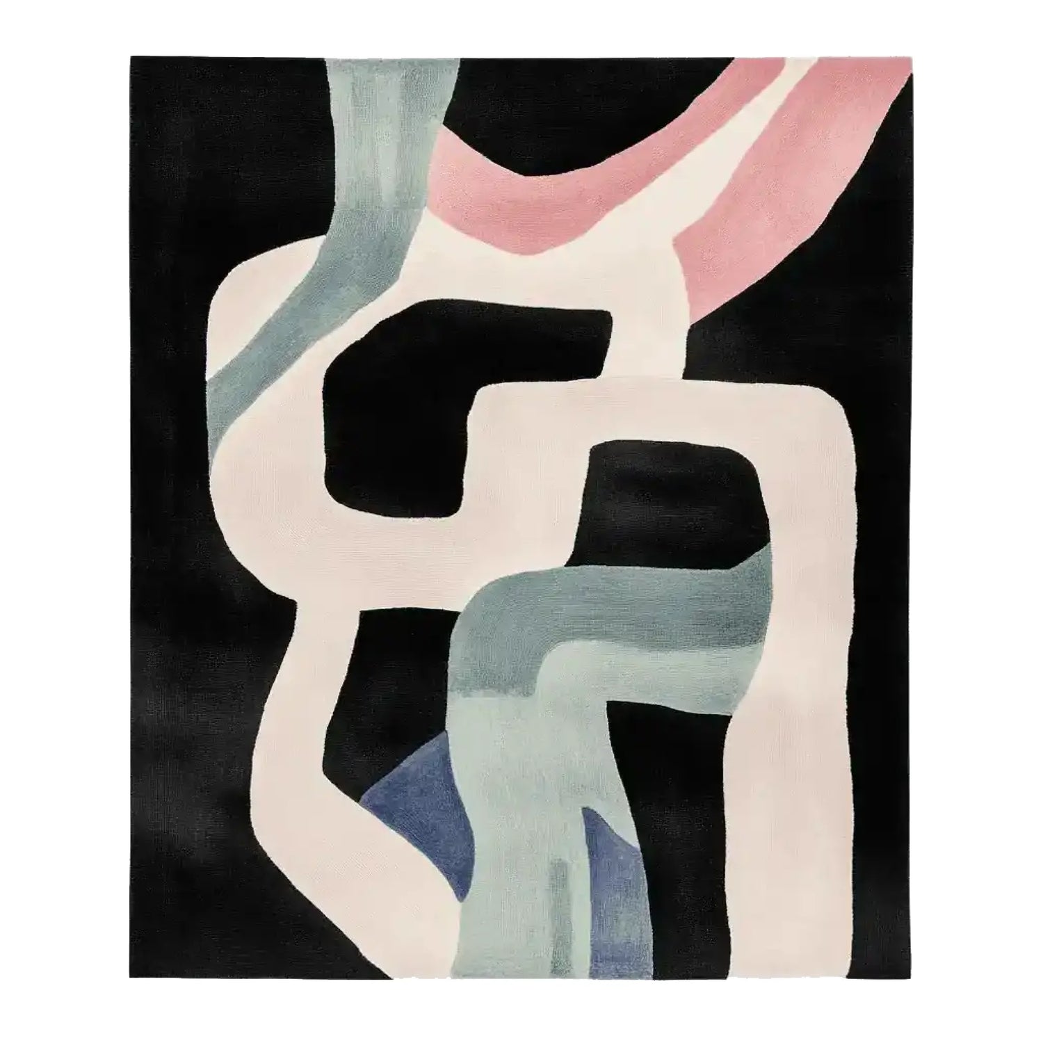 A contemporary hand-tufted area rug featuring abstract, flowing pastel shapes against a dark background. Ideal as a living room area rug, this 8x10 wool rug adds a modern touch to any space.