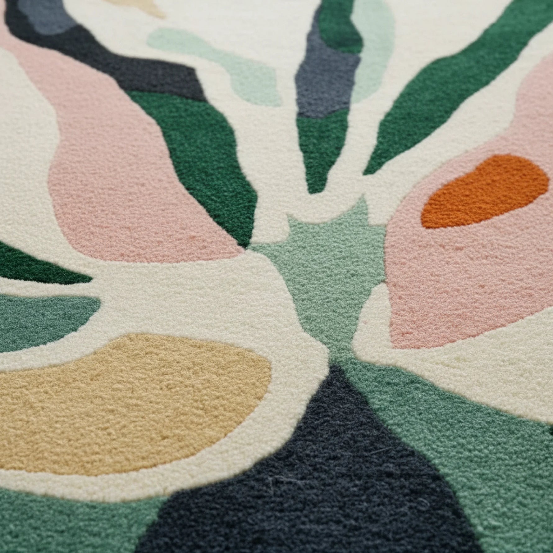 Close-up of a textured surface with abstract shapes in pastel colors