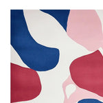 Top view of the Soft Shapes Collide Hand Tufted Area Rug, showcasing its abstract design with bold colors like blue, red, and pink. This contemporary wool rug is perfect for adding a modern touch to living room spaces, making it an ideal choice for those seeking stylish rugs for living room decor.