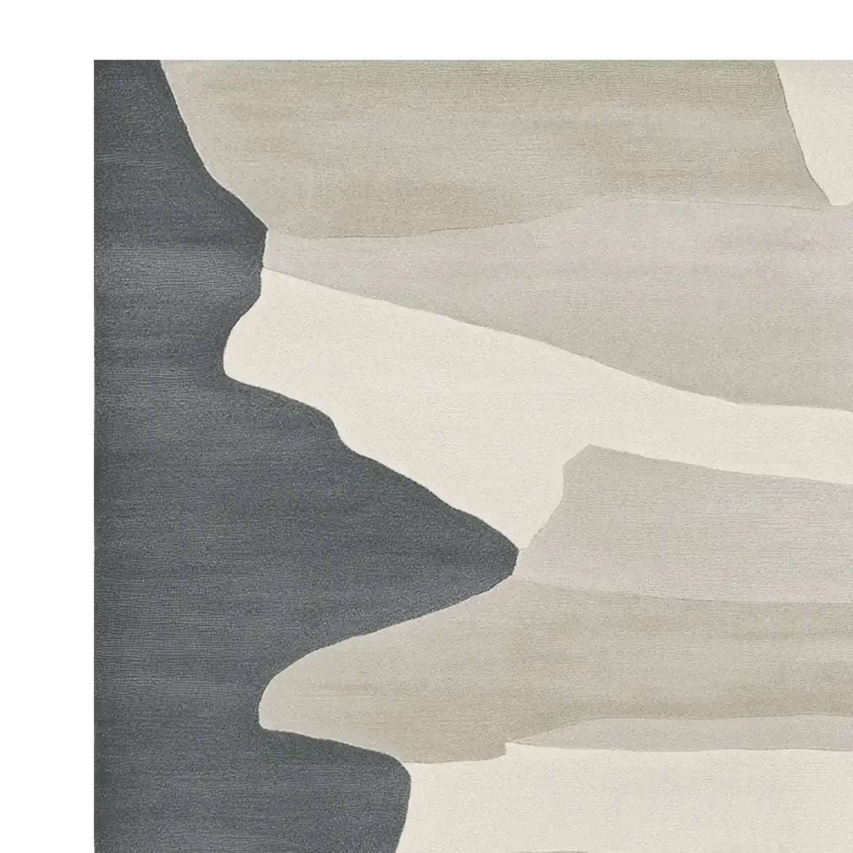 This area rug features a contemporary design with abstract shapes in shades of grey and cream, perfect for modern living rooms. Made from high-quality wool, this 8x10 rug adds a touch of elegance to any large living room space.