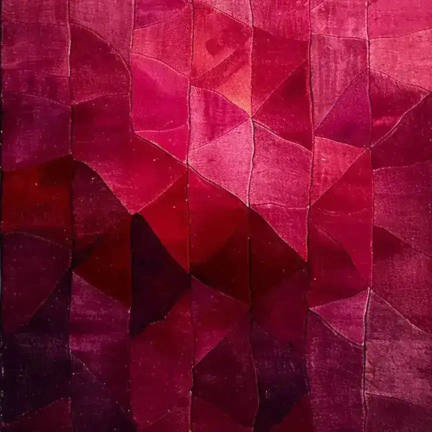 A vibrant and contemporary area rug featuring a softly falling crimson wool design with an abstract geometric pattern. This wool rug is ideal for living rooms, dining rooms, or as a stylish kitchen runner rug, adding a touch of elegance and warmth to any space.