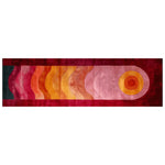 A vibrant Solar Flame Waves hand tufted runner rug featuring bold abstract patterns in red, orange, and pink hues. This contemporary wool rug is perfect for adding a touch of color to kitchens, hallways, or bathrooms, serving as an ideal kitchen runner rug or hallway runner rug.