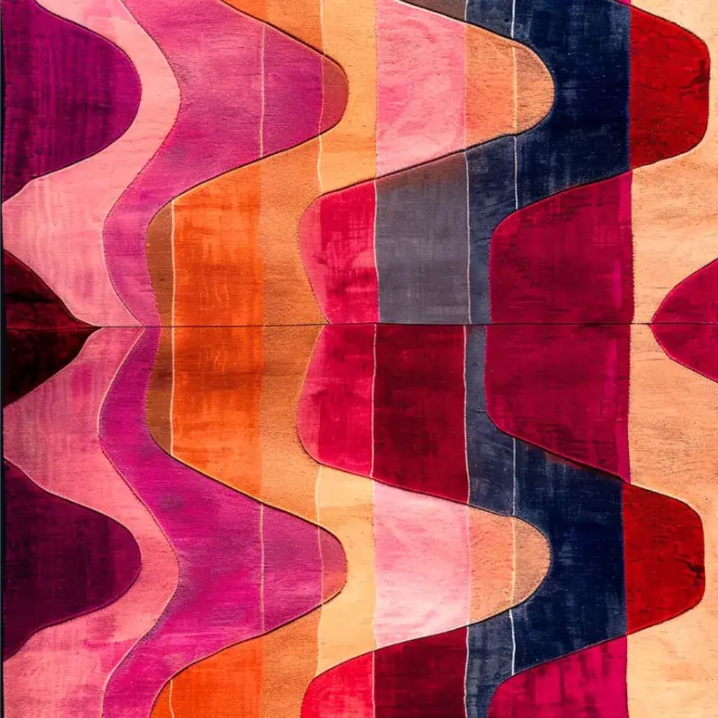 Vibrant hand tufted area rug featuring a contemporary design with bold, wavy patterns in shades of pink, orange, and red. This wool rug is perfect for adding a splash of color to any living room, making it an ideal choice for those seeking unique area rugs for living room spaces.
