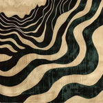 Solar Symphony Hand Tufted Area Rug featuring a contemporary design with dynamic black and beige waves, perfect for a dining room or large living room. This wool rug adds a modern touch, making it an ideal choice as a dining table rug or centerpiece in a living room.