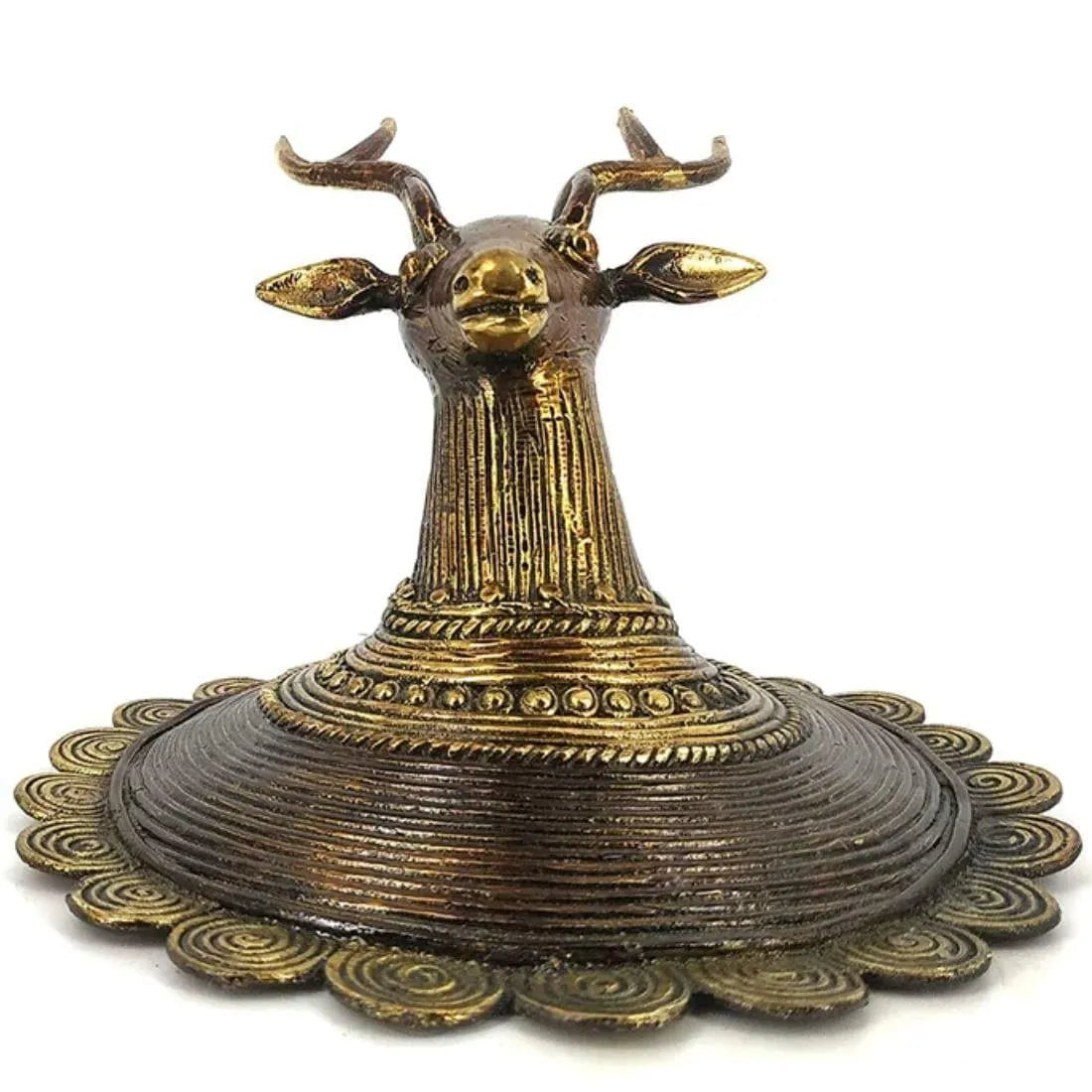 Solid Brass Carved Deer Head with Antlers