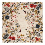 Vibrant floral wool area rug featuring a rich tapestry of colorful flowers and birds. This square area rug is perfect for adding a touch of nature to any large living room. Hand-tufted with exquisite detail, this floral rug showcases a harmonious blend of reds, blues, and yellows, making it an eye-catching centerpiece for your living room area. Ideal for those seeking a stylish and cozy wool rug.