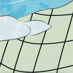 Close-up view of the Space Time River Flow Hand Tufted Wool Rug, showcasing abstract blue and white patterns with black grid lines. Perfect for area rugs in living rooms and bedrooms, this 8x10 wool rug adds a modern touch to your home decor.