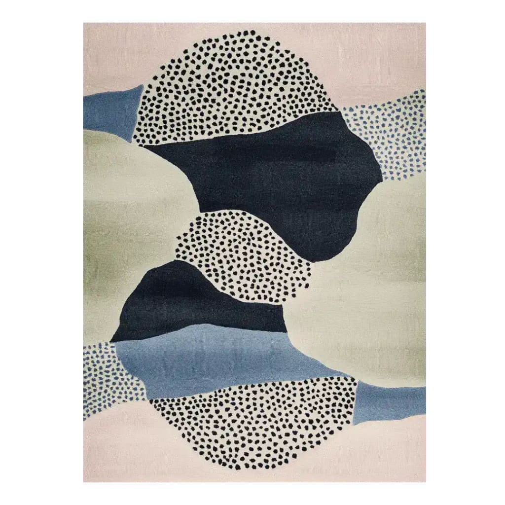 Speckled Terrain Drift Hand Tufted Rug showcasing an abstract design with earthy tones and dotted patterns. This contemporary wool area rug is perfect for adding a stylish touch to any living room.