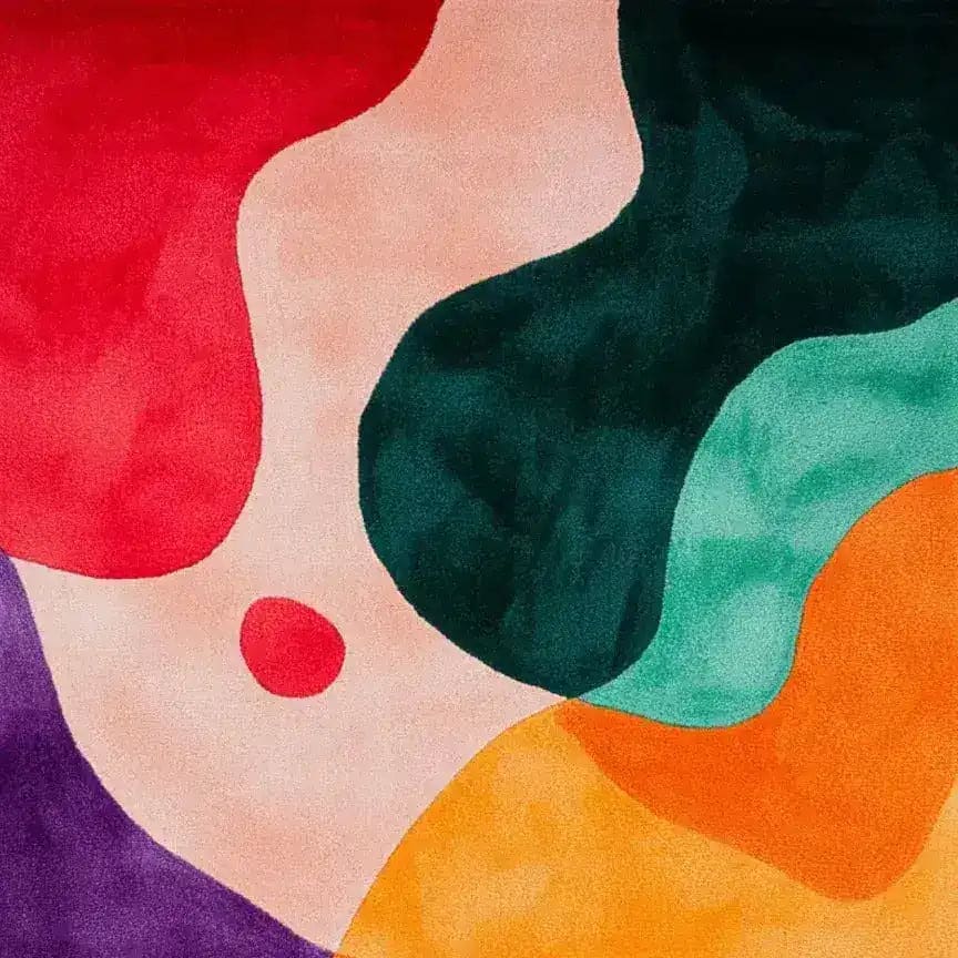 Vibrant Spectrum Shapes Hand Tufted Rug Runner showcasing an abstract design with bold colors like red, green, and orange, perfect for adding a splash of contemporary style to your living room, kitchen, or office. This wool area rug serves as a stunning hallway runner and complements modern interiors beautifully.