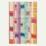 Vibrant Spectrum Stripe Hand Tufted Area Rug in an 8x10 size, showcasing a colorful pattern of vertical stripes in shades of pink, purple, blue, and orange. This contemporary wool rug adds a lively touch to large living rooms, making it a stylish centerpiece.