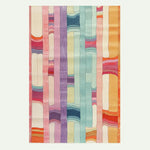 Vibrant Spectrum Stripe Hand Tufted Area Rug in an 8x10 size, showcasing a colorful pattern of vertical stripes in shades of pink, purple, blue, and orange. This contemporary wool rug adds a lively touch to large living rooms, making it a stylish centerpiece.