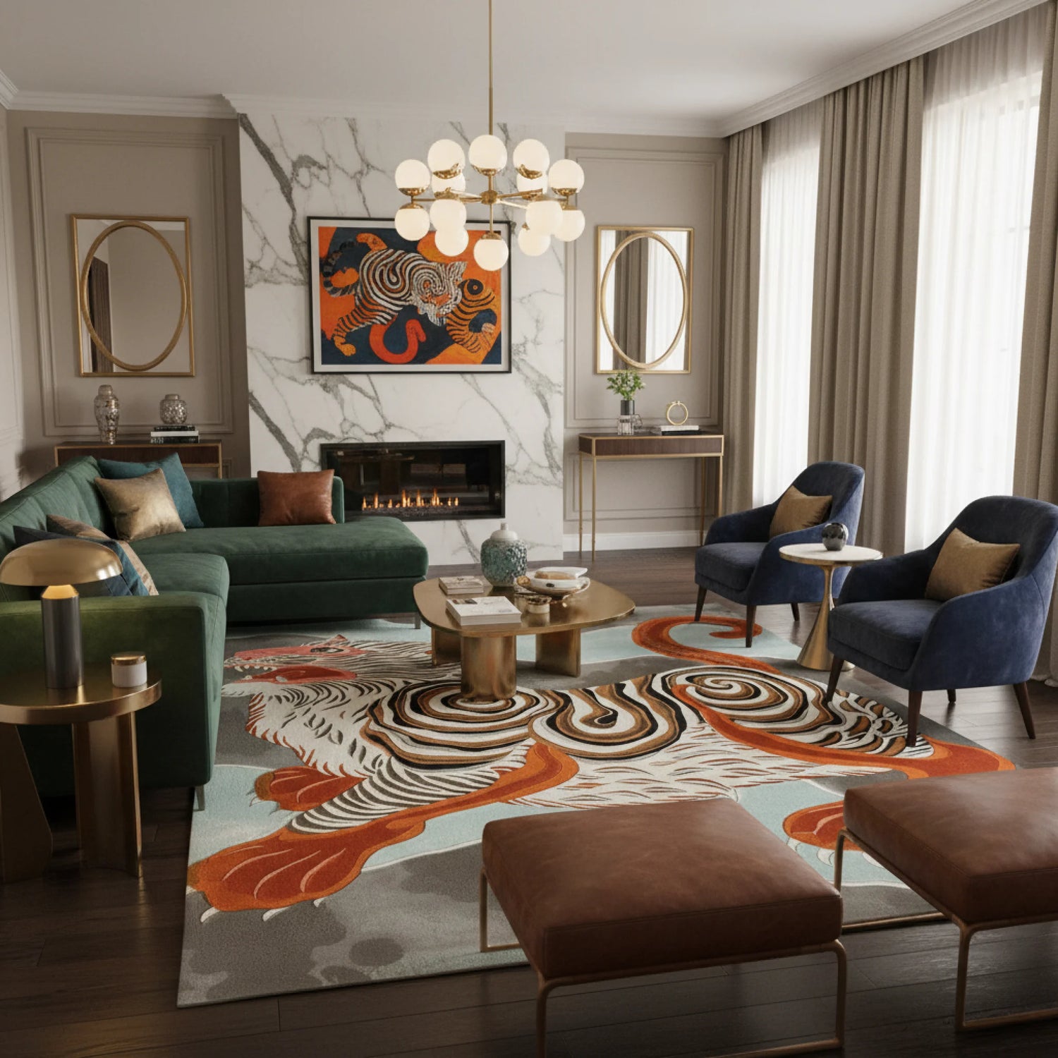 Spiral Tiger Roar Hand Tufted Rug