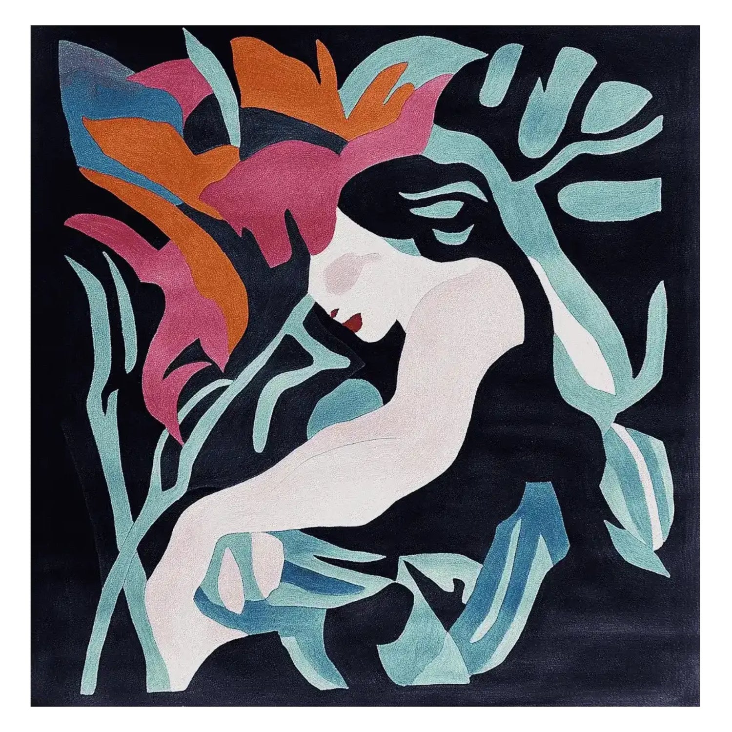 Contemporary abstract design on a Spirit Frame Hand Tufted Rug, featuring bold colors and artistic patterns. Perfect as a square area rug for a large living room, this wool rug combines vibrant hues with a modern aesthetic, ideal for those seeking area rugs for living room decoration.