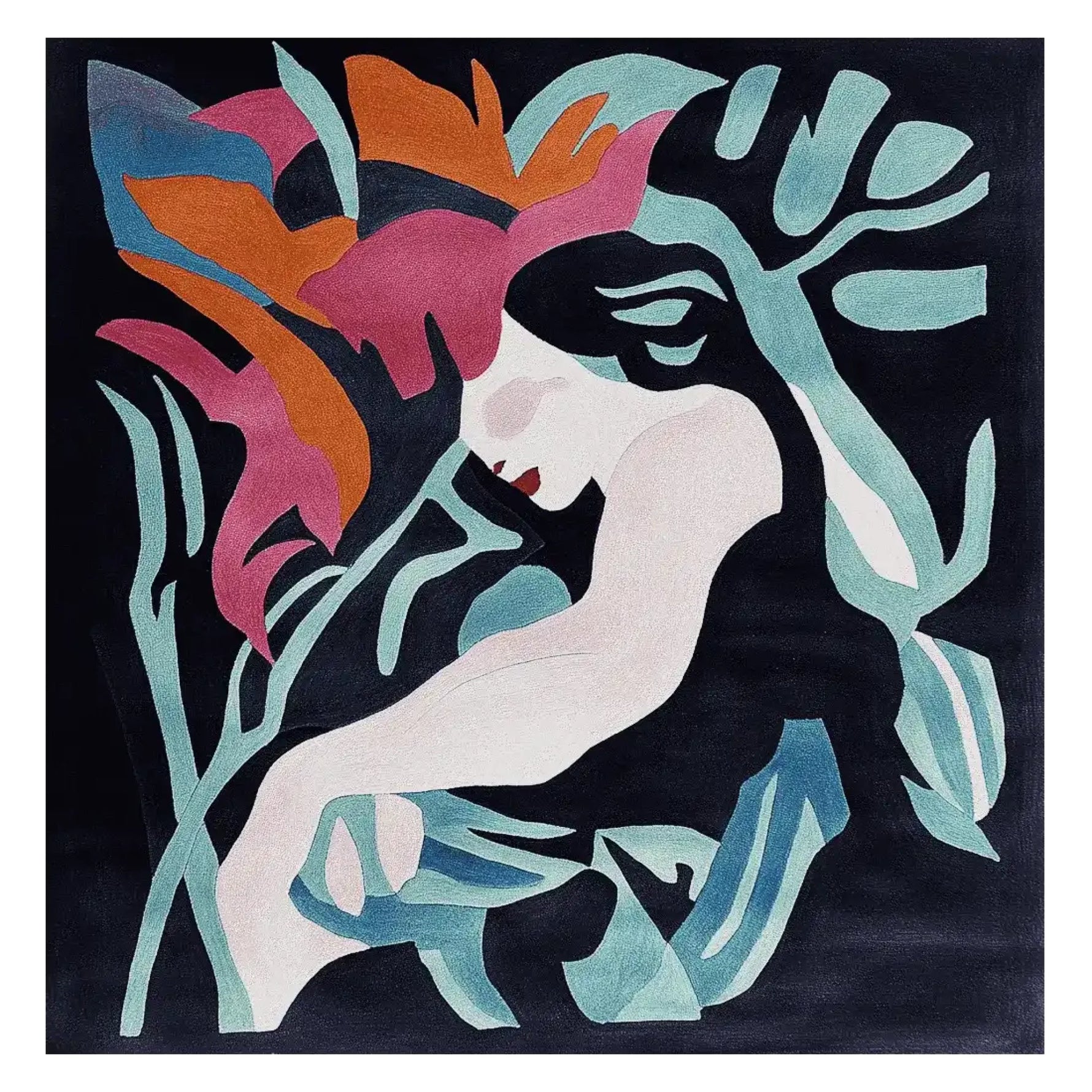 Contemporary abstract design on a Spirit Frame Hand Tufted Rug, featuring bold colors and artistic patterns. Perfect as a square area rug for a large living room, this wool rug combines vibrant hues with a modern aesthetic, ideal for those seeking area rugs for living room decoration.