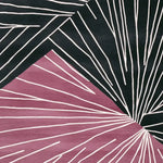 A contemporary square area rug featuring an abstract design with bold black and soft pink sections, intersected by white linear patterns. This wool rug is a stylish addition to any living room, offering a modern touch to your decor.