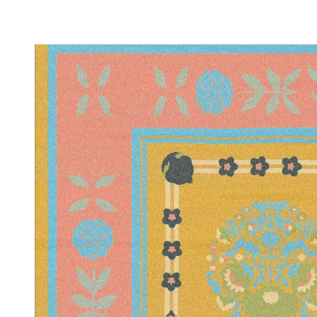 Close-up view of the Spring Blossom Traditional Hand Tufted Area Rug, highlighting its vibrant floral design with intricate patterns. Perfect for adding a touch of elegance to dining rooms, living rooms, or boho spaces. This wool rug features a harmonious blend of colors ideal for formal dining room rugs and living room decor.