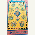 Vibrant Spring Blossom Traditional Hand Tufted Area Rug in a 5 x 7.5 ft size, showcasing a colorful floral pattern with a mix of blue, pink, and yellow hues. Perfect for adding a touch of elegance to living room spaces, this wool rug serves as an excellent boho rug choice for those seeking large area rugs or living room rugs 8x10.