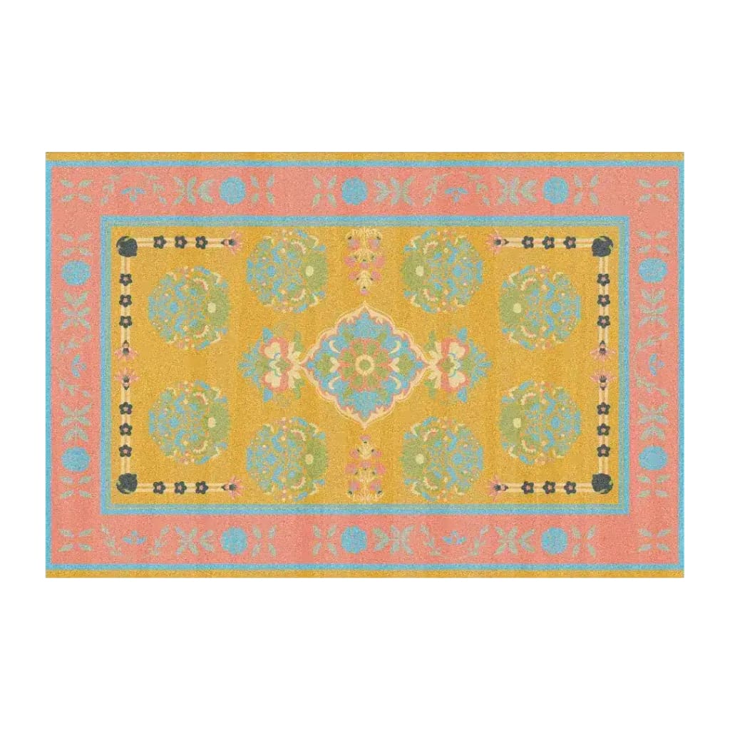 A vibrant Spring Blossom Traditional Hand Tufted Area Rug showcasing a rich blend of pink, yellow, and blue tones, perfect for adding a touch of elegance to your dining room or living room. This wool rug features intricate floral patterns, ideal for boho or formal dining room settings.
