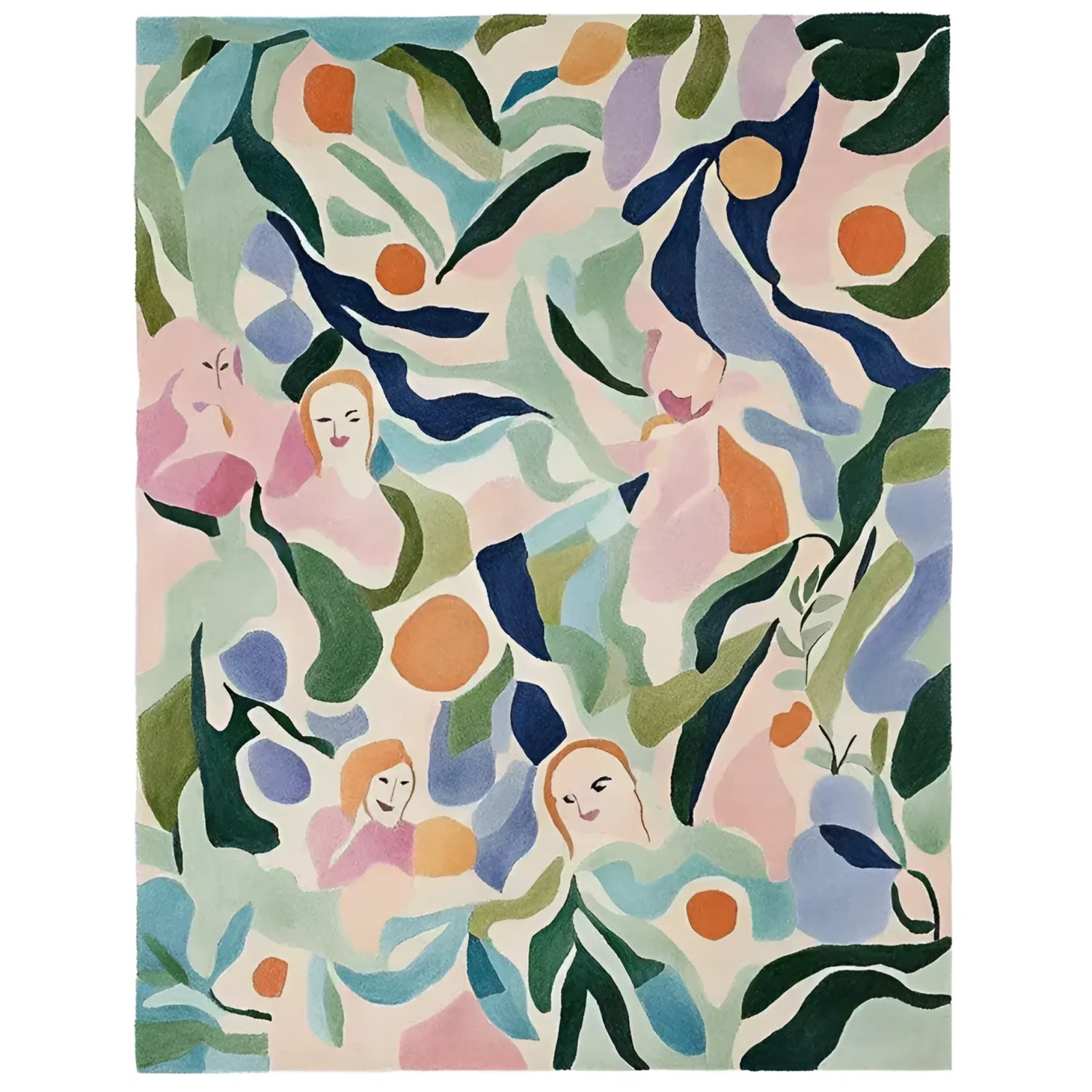 The Spring Canopy Hand Tufted Rug showcases a vibrant and artistic design with abstract floral patterns and soft pastel colors. This contemporary area rug is crafted from high-quality wool, making it a luxurious and stylish addition to any living room.