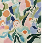 A vibrant and contemporary Area Rug featuring an abstract design with colorful shapes and faces, hand-tufted from wool. Perfect for adding a modern touch to your living room decor.