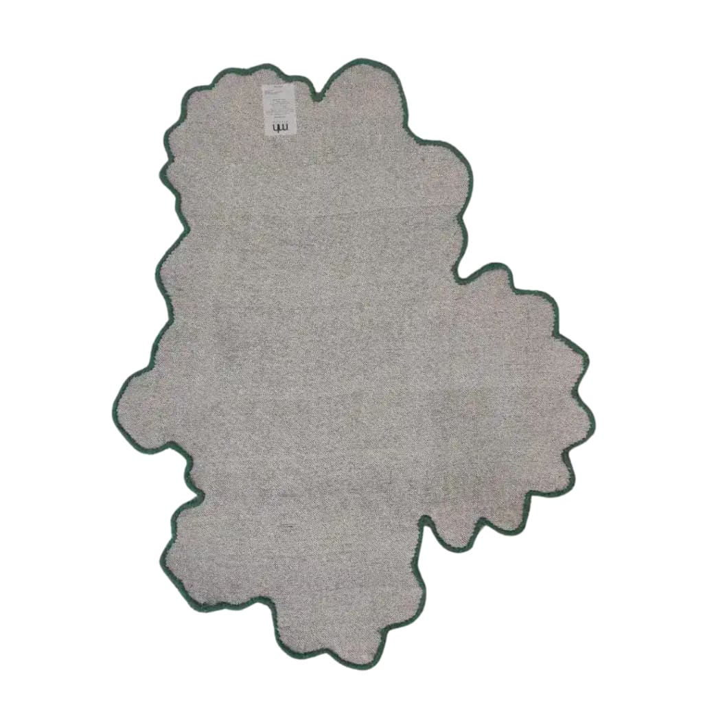 Unique and stylish wool area rug with an abstract, floral-inspired shape in soft green tones, perfect for adding a touch of elegance to any office space.