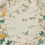 A beautifully designed area rug featuring a spring garden theme with birds and floral patterns, crafted from high-quality wool. This elegant rug is perfect for adding a touch of nature to your living room decor, making it an ideal choice for those seeking wool rugs and area rugs for living rooms.