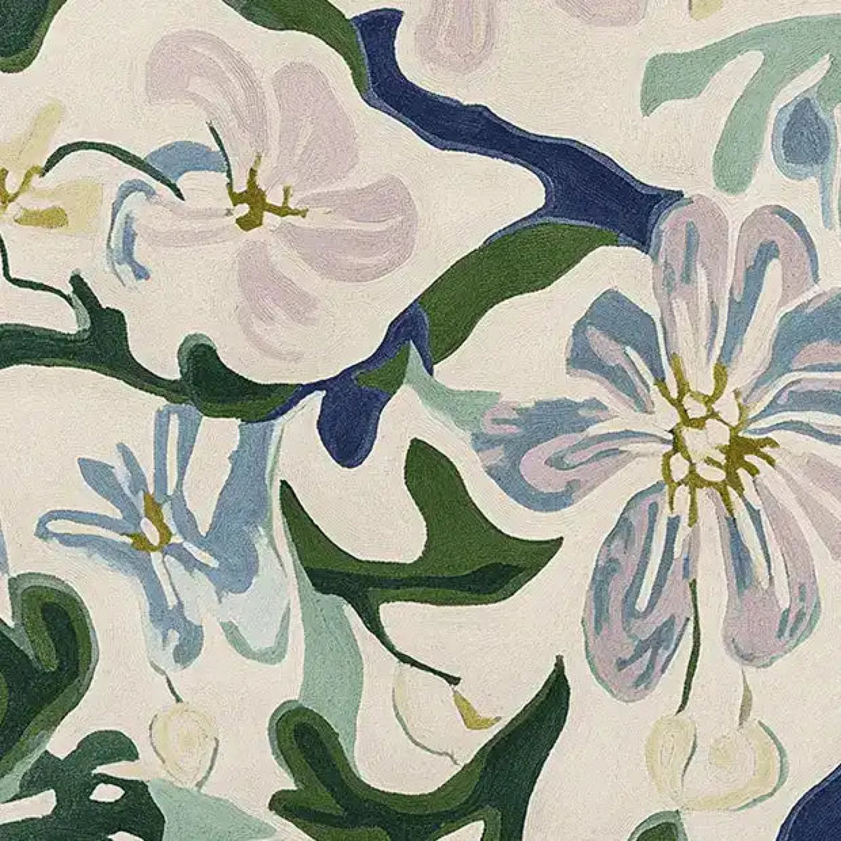 Close-up of the Spring Meadow Flow Hand Tufted Area Rug, showcasing its contemporary floral design with soft, pastel colors. This wool rug is an elegant addition to any living room decor.