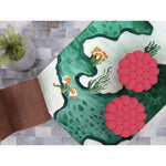 Top view of the Springtime Reflections Hand Tufted Rug, featuring an abstract design with vibrant greens and floral patterns, perfect for a contemporary living room. This 8x10 wool area rug adds a splash of color and style, making it an ideal large area rug for living room spaces.