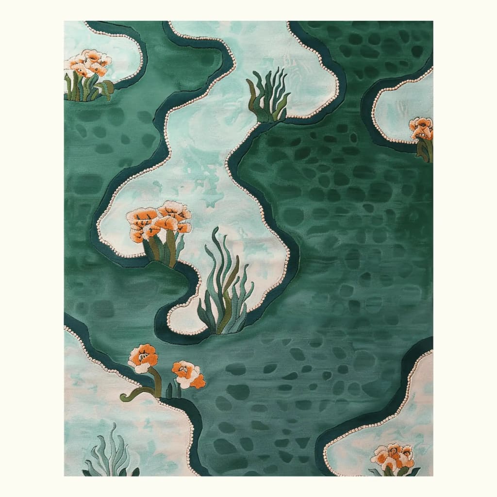 This vibrant area rug features a contemporary design with abstract floral patterns in shades of green and orange. Perfect for adding a touch of elegance to any living room, this wool rug measures 8x10, making it ideal for large spaces. The hand-tufted construction ensures durability and style, making it one of the best large area rugs for living rooms.