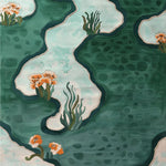 Springtime Reflections Hand Tufted Area Rug featuring a contemporary design with abstract patterns in shades of green and cream, adorned with floral and foliage motifs. This wool rug is an ideal large area rug for living rooms, especially those seeking an 8x10 size to complement a modern aesthetic.