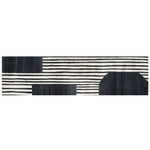 Top view of the Star Dance Hand Tufted Wool Rug showcasing a contemporary design with black and white geometric patterns. Ideal as a runner rug for hallways, kitchens, or bathrooms, this wool rug blends modern aesthetics with practical use.