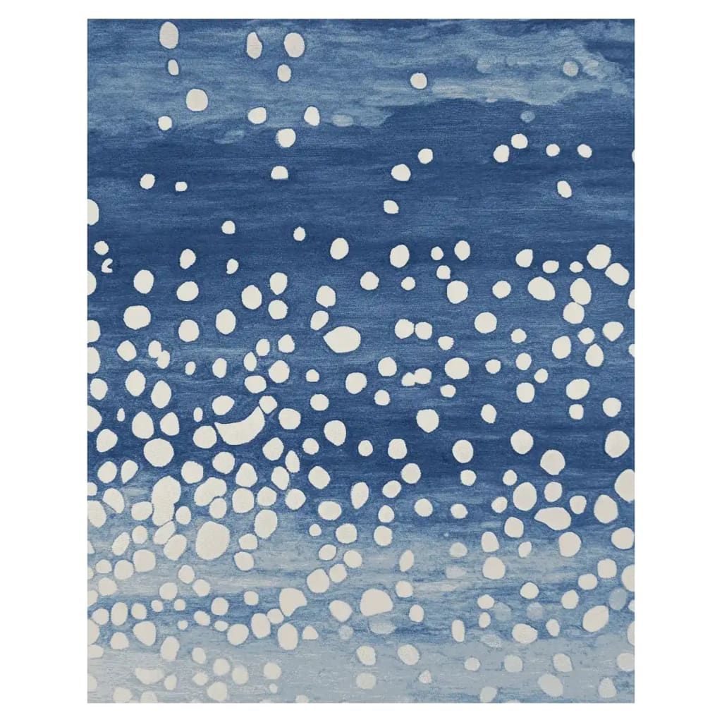 Starfall in Indigo Hand Tufted Area Rug with a modern abstract design featuring an array of white circular patterns on a deep indigo background. Perfect for adding a touch of elegance to any living room, this contemporary rug is crafted from wool, making it a durable and stylish choice for living room rugs 8x10.