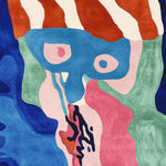 This hand-tufted wool area rug features a bold and abstract design with vibrant colors, perfect for large living rooms. The contemporary square rug showcases a mix of blue, green, pink, and orange hues, bringing a modern artistic flair to your space. Ideal as a square area rug to enhance any living room decor.