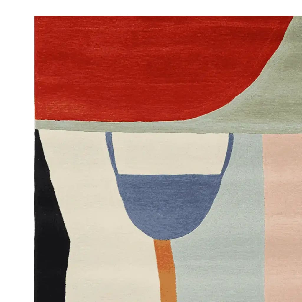 Contemporary area rug with a vibrant abstract design featuring bold colors like red, blue, and orange. Ideal for adding a modern touch to rugs for living room. This wool rug is perfect for spaces needing an elegant living room rug 8x10.