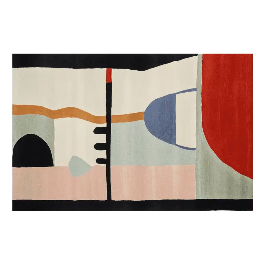 A contemporary wool area rug featuring a bold abstract design with vibrant colors and geometric shapes, perfect for adding a modern touch to living rooms. This living room rug measures 8x10, ideal for spacious areas. The rug's hand-tufted texture adds a luxurious feel, making it a standout piece among rugs for living room settings.