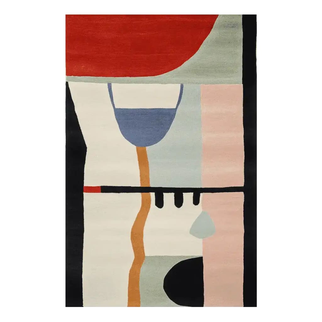 A stylish and contemporary area rug featuring an abstract design with bold geometric shapes and vibrant colors. Perfect for adding a modern touch to your living room, this 8x10 wool rug combines art and functionality, making it an ideal choice for rugs for living room decor.