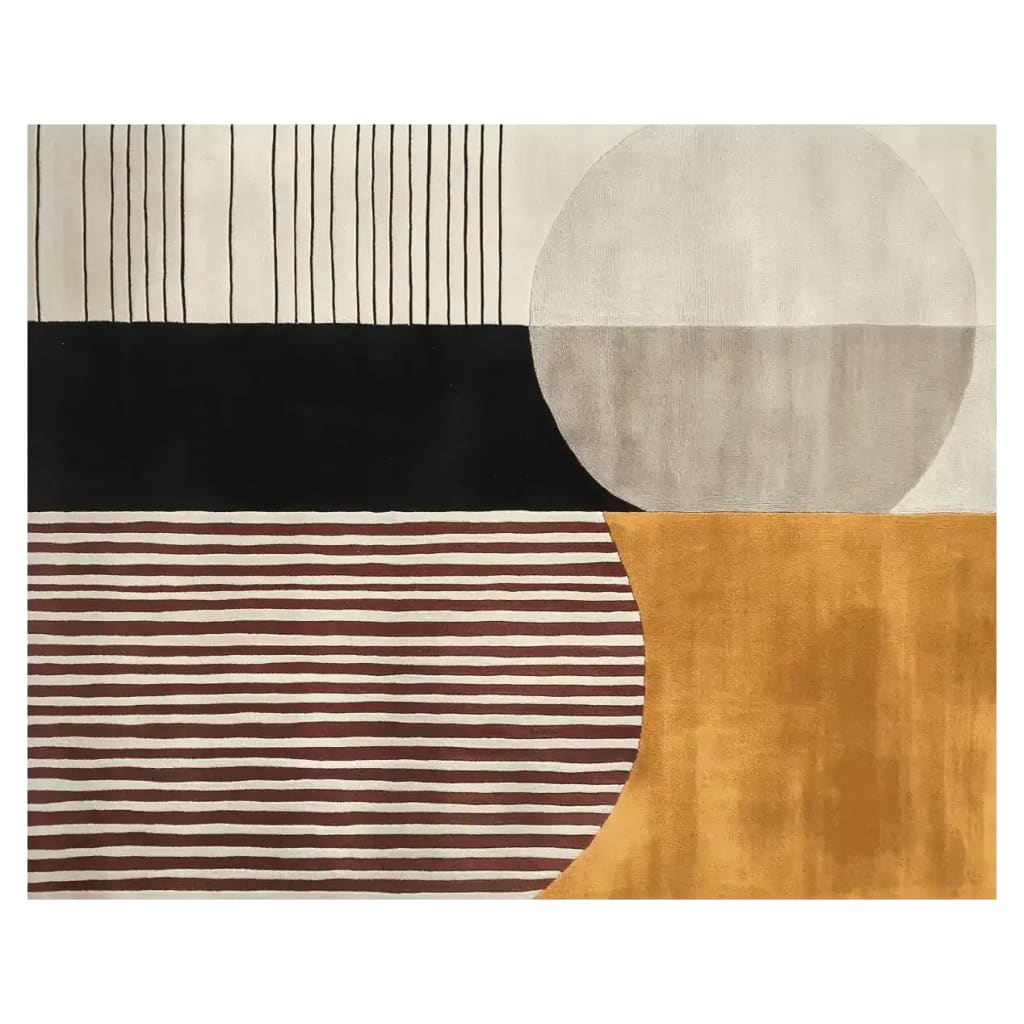 This contemporary area rug, titled 'Stripe Harmony Hand Tufted Rug', features a bold and modern design with geometric patterns and a harmonious blend of colors, perfect for large living rooms. Made from high-quality wool, it adds a stylish touch to any space, making it an ideal choice for those seeking rugs for living room areas.
