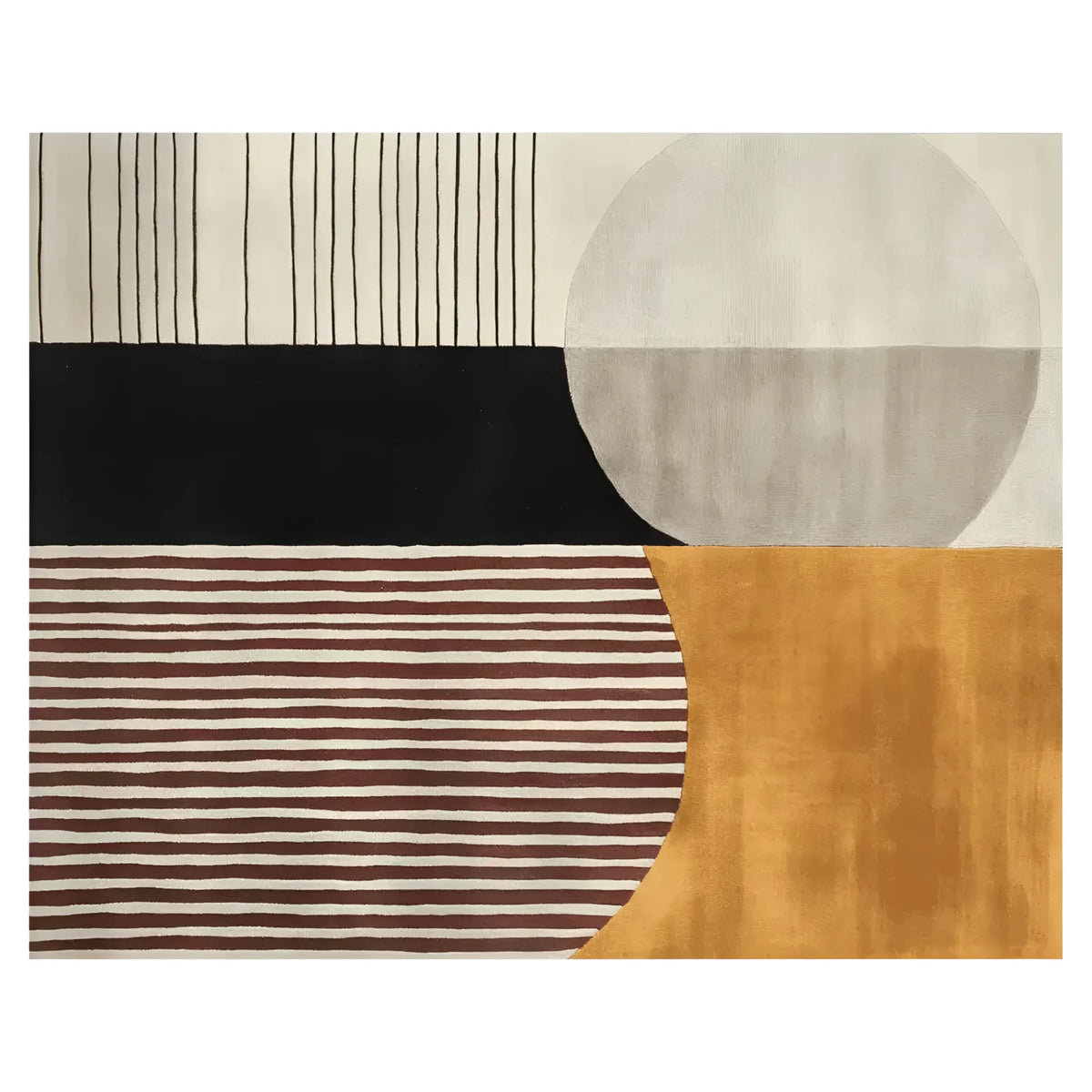 This contemporary area rug, titled 'Stripe Harmony Hand Tufted Rug', features a bold and modern design with geometric patterns and a harmonious blend of colors, perfect for large living rooms. Made from high-quality wool, it adds a stylish touch to any space, making it an ideal choice for those seeking rugs for living room areas.