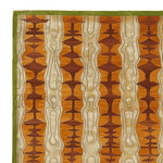 The Stripe Illusion Hand Tufted Rug features a bold and artistic design with warm tones of orange, brown, and cream. This contemporary wool area rug is perfect for large living rooms, adding style and comfort. Its unique pattern creates a striking visual effect, ideal for enhancing the aesthetics of your living space.