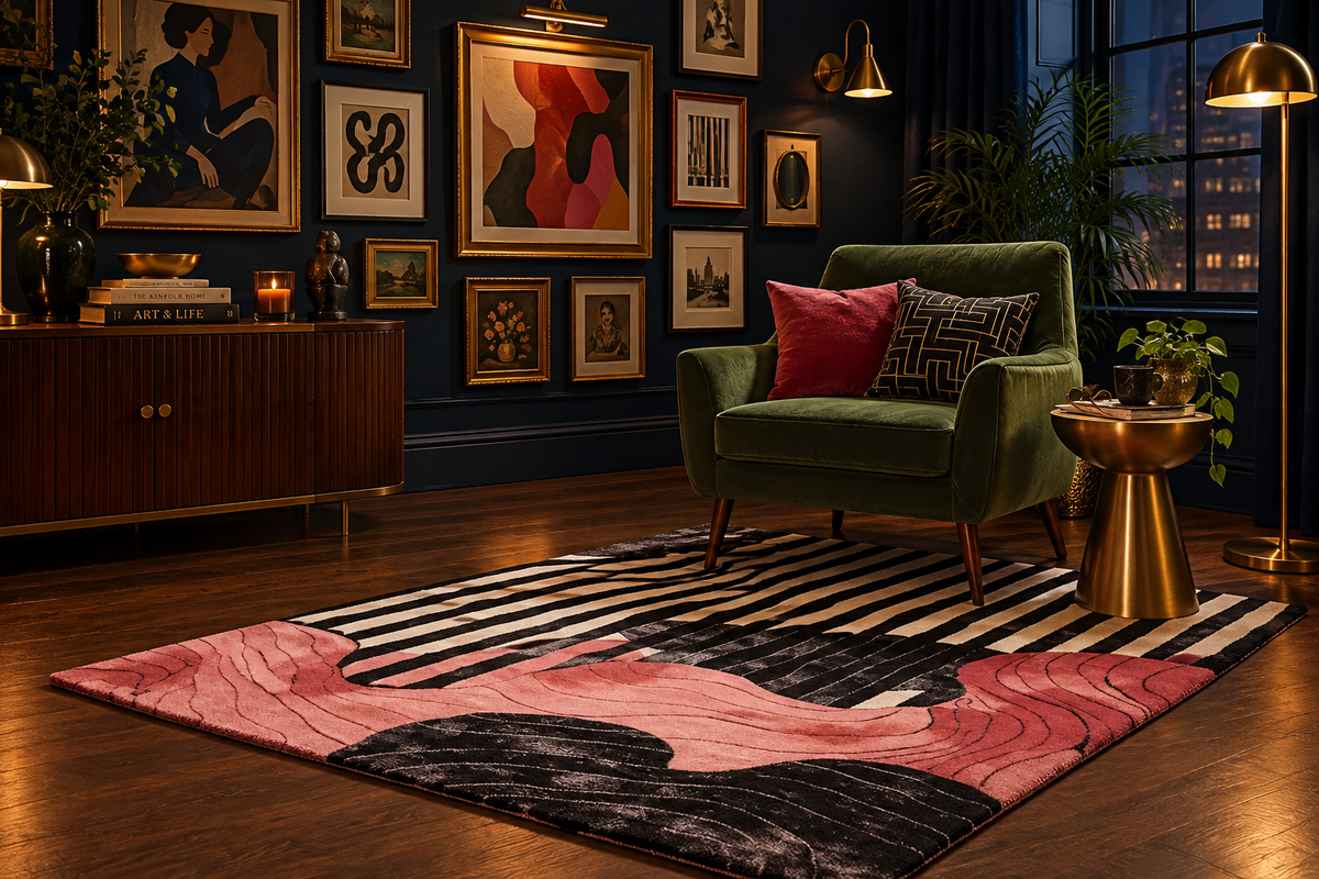 Striped and Swirled Hand Tufted Rug 3 x 5'