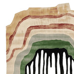 A contemporary hand-tufted wool area rug featuring an abstract, layered design with earthy tones of beige, brown, green, and black. Ideal for adding a touch of modern art to living room spaces, this rug serves as a stunning centerpiece for any home decor.