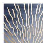 A contemporary area rug featuring an abstract design with flowing cream lines against a rich blue background, perfect for adding elegance to living rooms. This hand tufted wool rug brings a subtle flow and harmony, enhancing any modern decor.