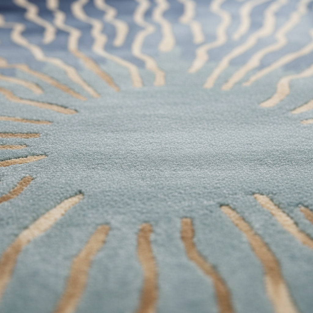 Close-up of a textured rug with wavy pattern