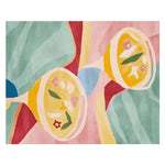 Vibrant and contemporary area rug with an abstract design featuring colorful shapes and patterns. Perfect for adding a pop of color to large living rooms, this wool rug offers a unique and artistic touch to any space.