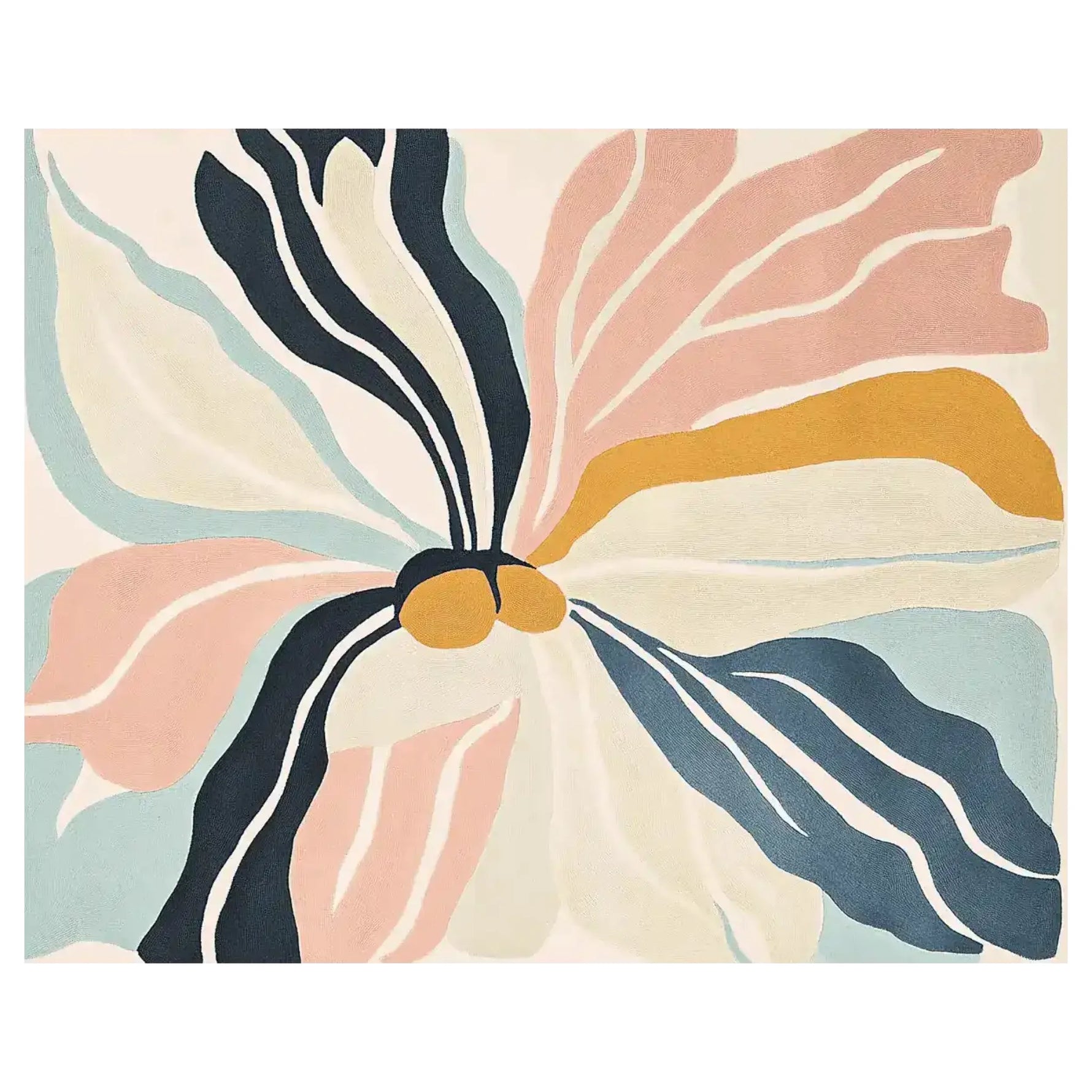 This vibrant Sunkissed Blossom Dream Hand Tufted Area Rug showcases a contemporary floral design with bold abstract patterns in shades of blue, pink, and mustard. Perfect for adding a touch of modern elegance to your living room, this 8x10 wool rug combines artistic flair with cozy comfort, making it an ideal choice for area rugs for the living room.